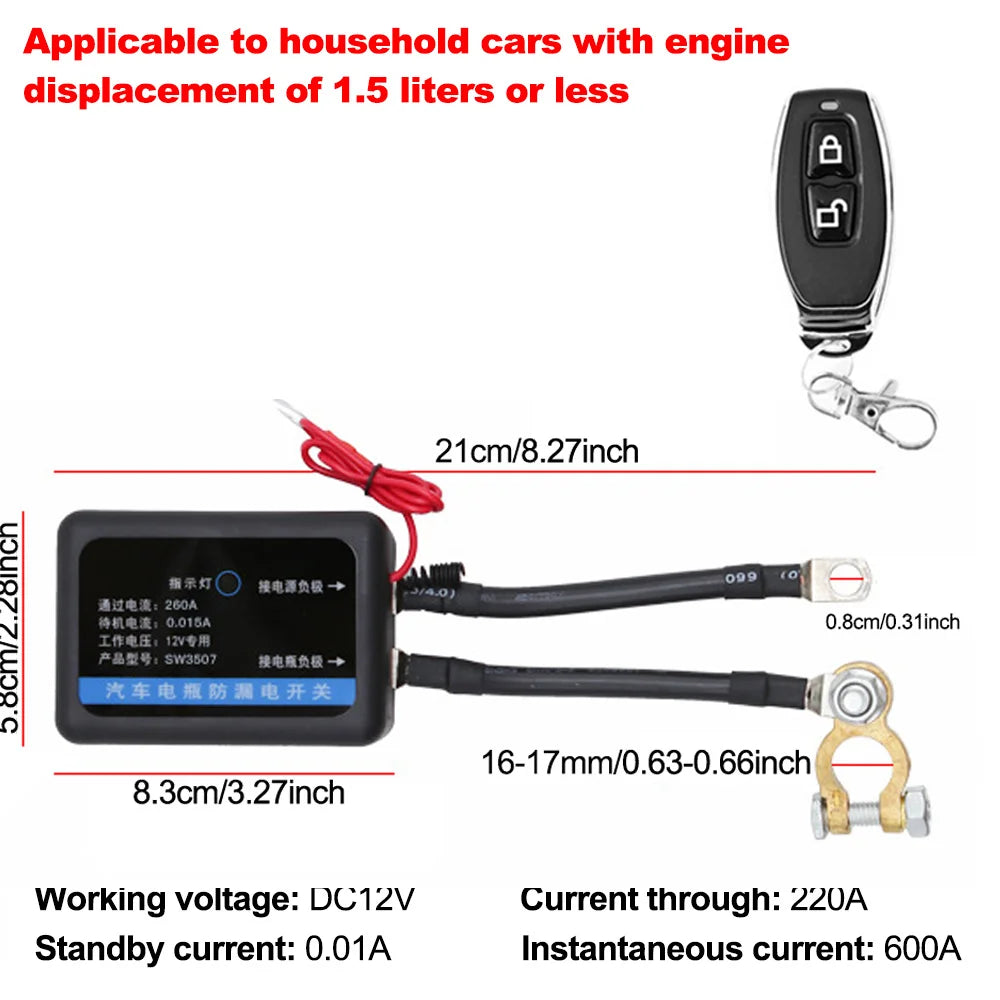 DC 12V Automatic Power Shut Off Switch Disconnect Switch 260A Remote Battery Cut Off Switch for Car SUV for Car Truck SUV