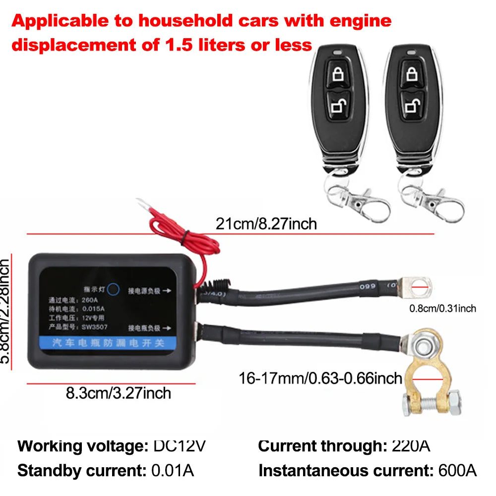 DC 12V Automatic Power Shut Off Switch Disconnect Switch 260A Remote Battery Cut Off Switch for Car SUV for Car Truck SUV