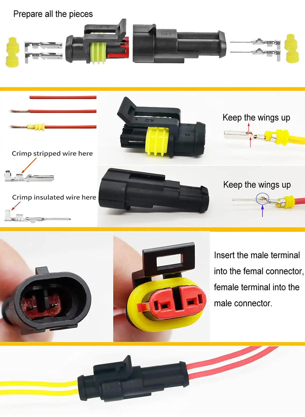 352Pcs Waterproof Electrical Connector Terminals Automotive Electrical Wire Connectors 1/2/3/4 Pin Connector with Crimping Tool