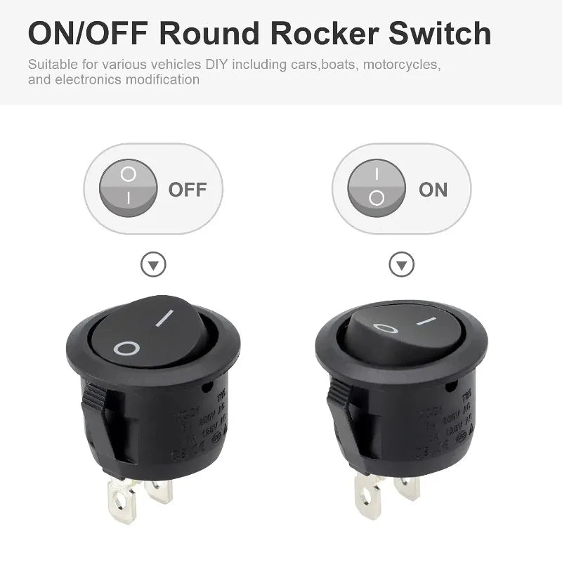 20pcs/10pcs Black Rocker Switch 2 Pin Mini round Toggle 3A 250V 6A 125V 15MM Circle on off Rocker Switches for RV Car Truck Boat