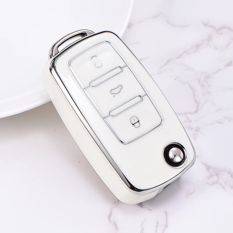 TPU Car Flip Key Case Cover Shell Fob For Volkswagen VW Polo Golf Passat Tiguan Beetle Caddy Eos Skoda Octavia Seat Leon Altea