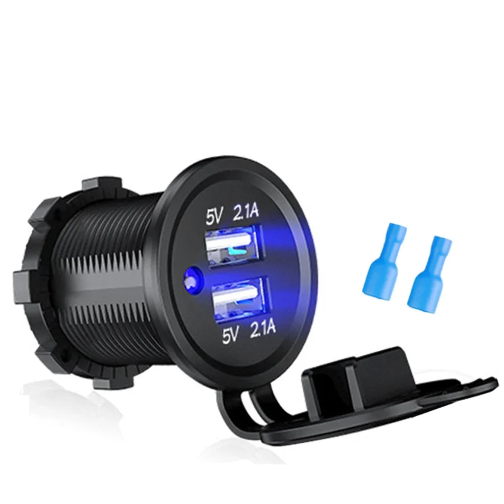 Universal Motorcycle Car Charger LED Light USB TYPE-C Charger Power Socket Cigarette Waterproof Light for Auto Truck ATV Boat