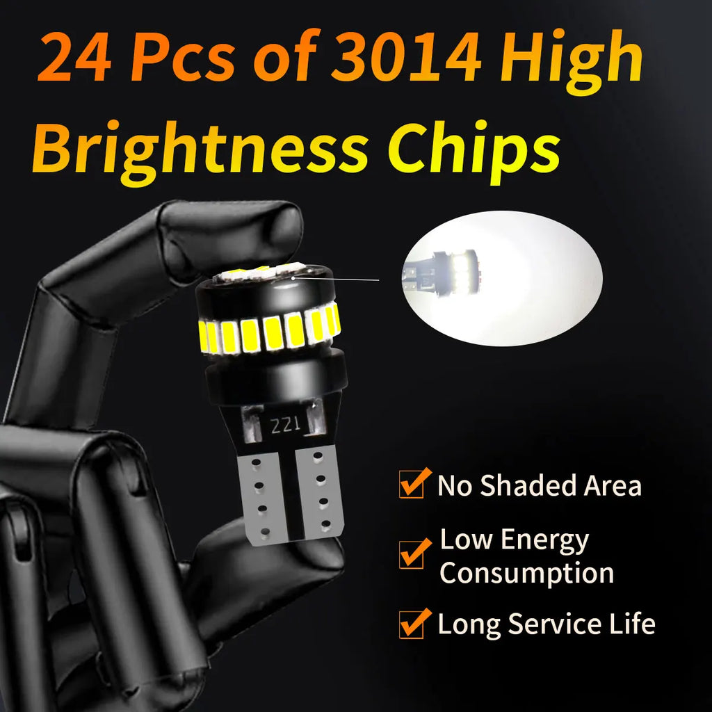 Canbus T10 W5W LED Small Bulbs with Ultra Powerful Bright 3014 24Chipsets 360Degree Lightings for Car Turn Signals