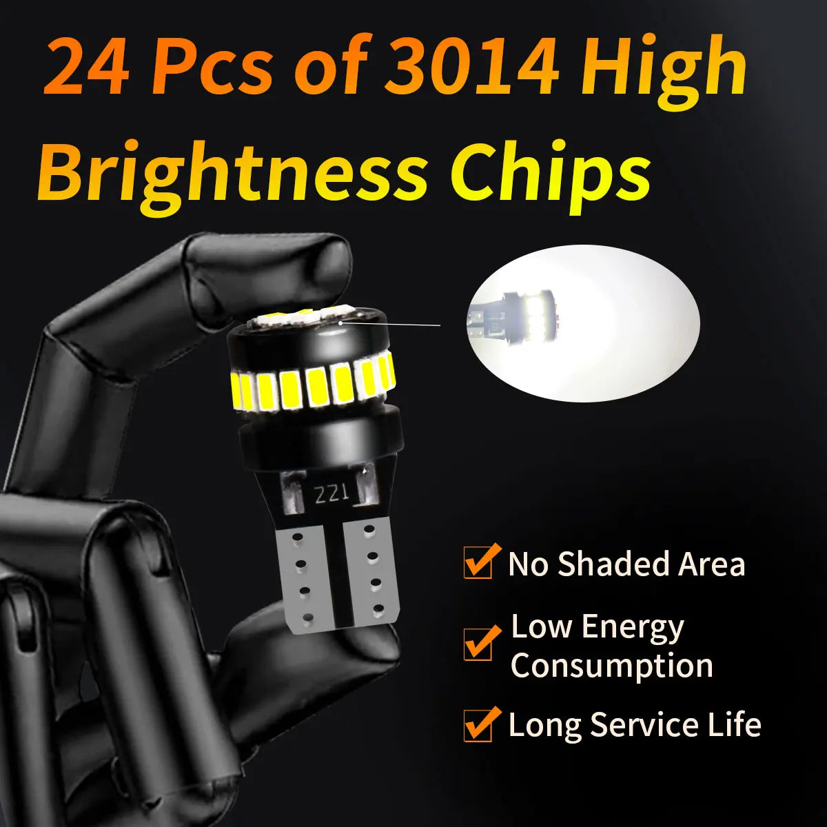 Canbus T10 W5W LED Small Bulbs with Ultra Powerful Bright 3014 24Chipsets 360Degree Lightings for Car Turn Signals
