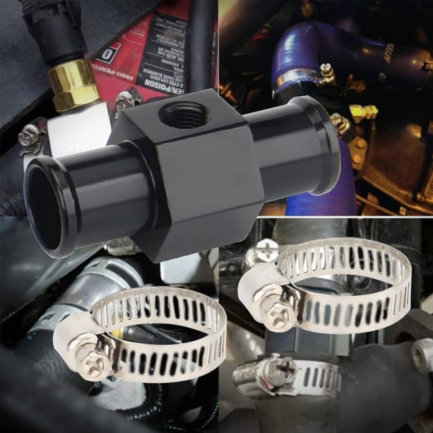 Black Water Temp Gauge Radiator Temperature Water Temp Joint Pipe Sensor 18MM 20MM 22MM 24MM Hose Adapter