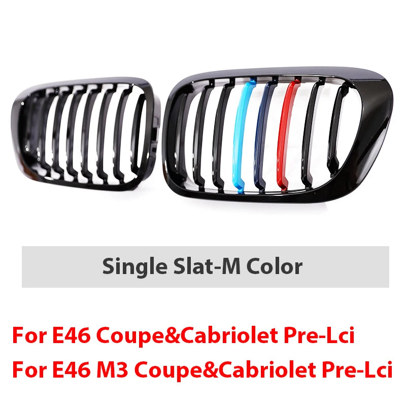 Single Slat Grill Kidney Carbon Chrome Grille For 3 Series E46 2-Door 1998-2002 Pre-Facelift & 2000-2007 E46 M3 Coupe Cabriolet