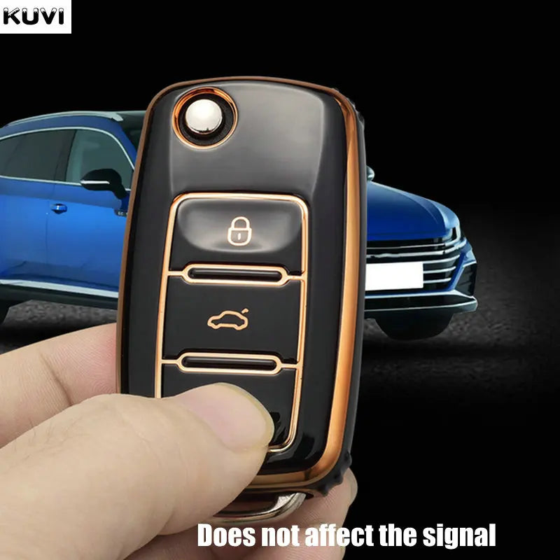 TPU Car Flip Key Case Cover Shell Fob For Volkswagen VW Polo Golf Passat Tiguan Beetle Caddy Eos Skoda Octavia Seat Leon Altea