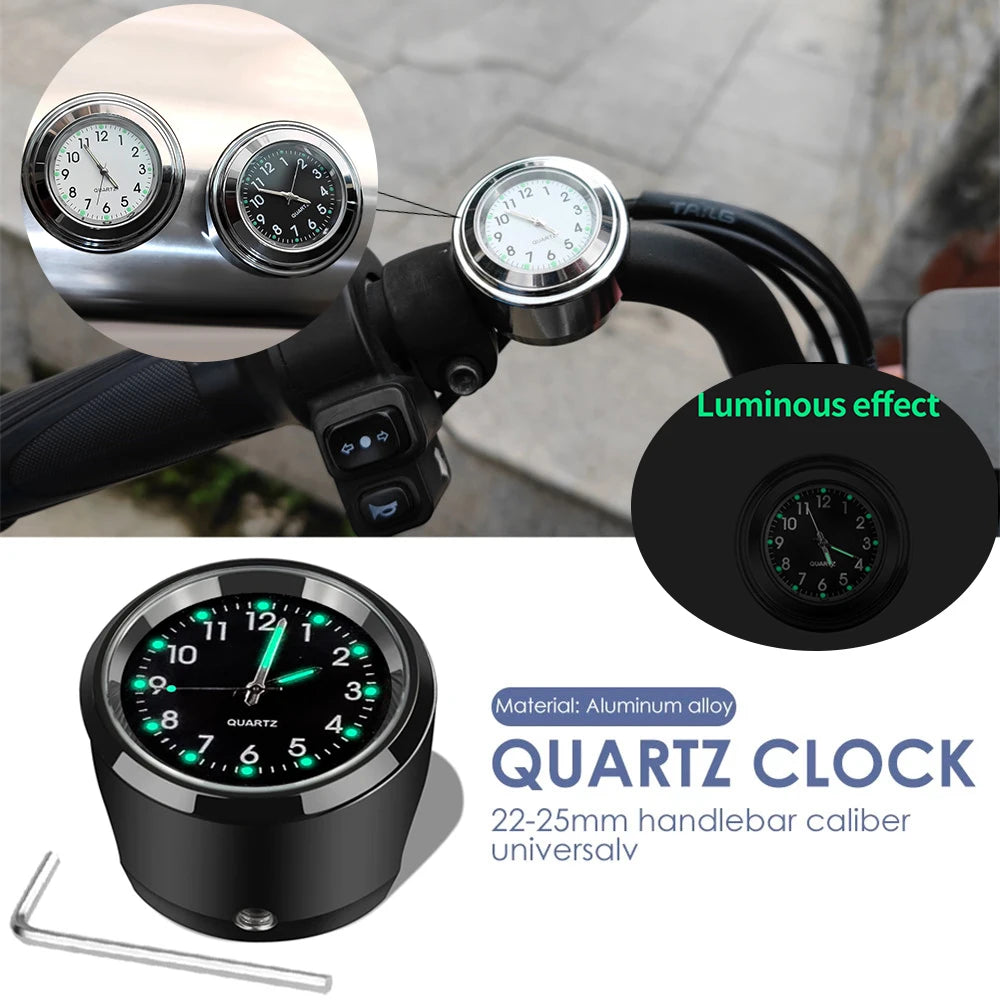 Motorcycle Bike Handlebar Mount  Clock  Waterproof Chrome Moto Accessories