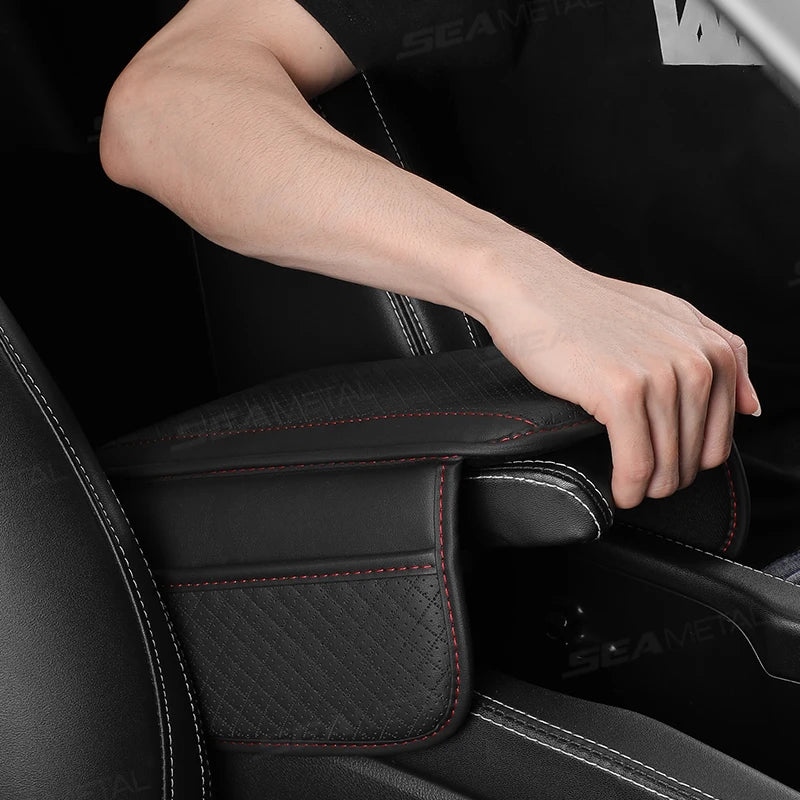 BLALION Leather Car Armrest Box Pad Memory Foam Center Console Arm Rest Protector Cover with Storage Pocket Elbow Rest Cushion