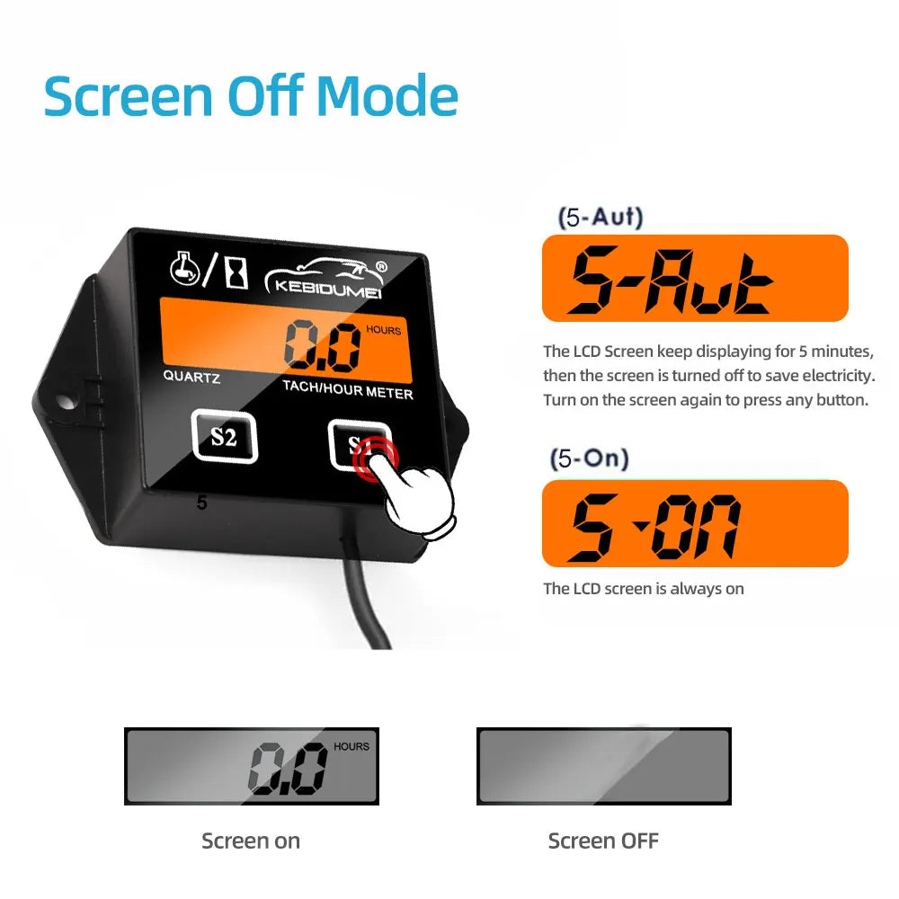 Newest LCD Digital Engine Tach Hour Meter Tachometer Gauge Inductive Display For Motorcycle Motor Stroke Engine Marine Car Boat