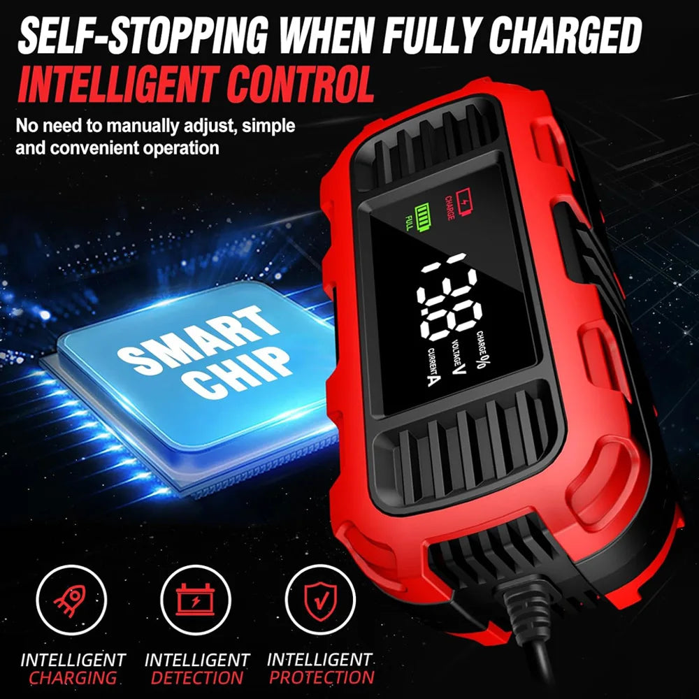 FOXSUR 12V 2A Smart Battery Chargers Universal 4AH-30AH Fully Automatic Trickle Battery Charger For Car Motorcycle AGM EFB GEL