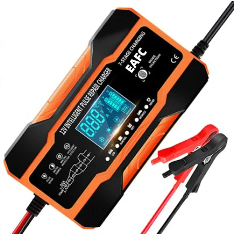 EAFC 12V 12A Car Battery Charger 240W Fully Automatic Pulse Repair Charging Suitable for Car Motorcycle AGM GEL WET Lead Acid