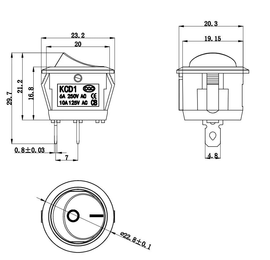 DaierTek 5PCS ON Off Round Rocker Switches SPST 20mm Mini 12 Volt DC Mini Circle Toggle Switch 12V for Car Automotive RV 2 Pin