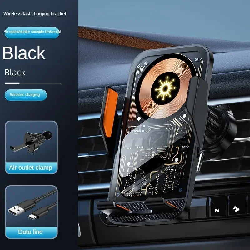 Universal Car Wireless Charging Mobile Phone Holder Air Outlet Mount Transparent Vehicle Navigation Bracket for Smartphones