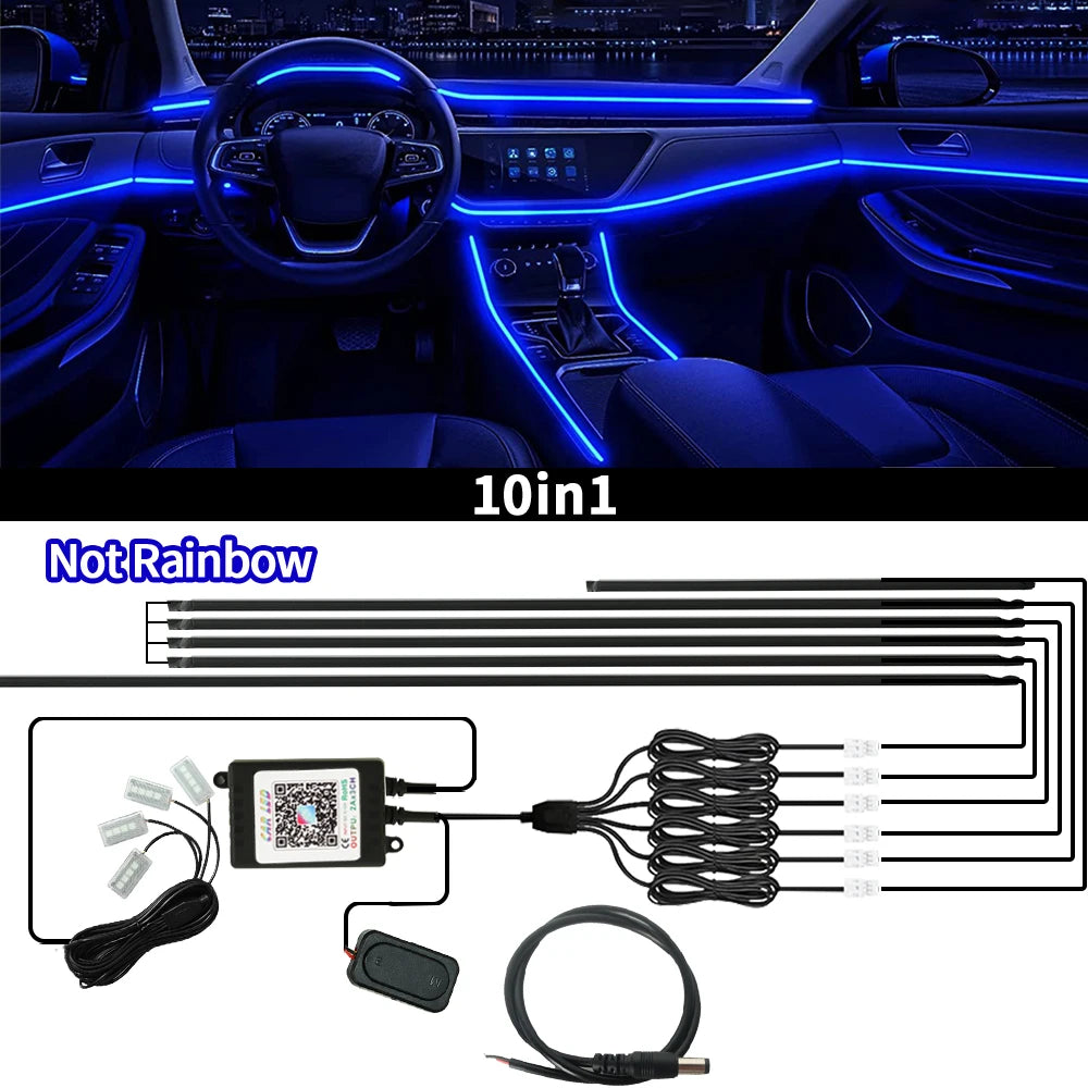 18 in 1 Car RGB Ambient Light Kit 64 Color Music APP Dynamic Streamer LED Interior Hidden Acrylic Neon Strip Car Interior Light