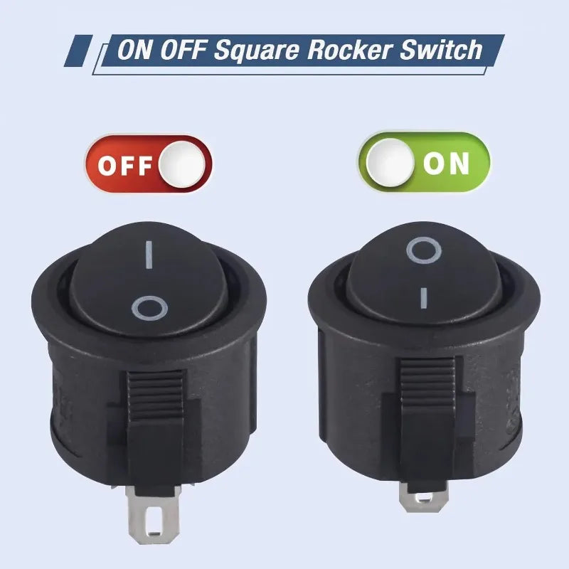 20pcs/10pcs Black Rocker Switch 2 Pin Mini round Toggle 3A 250V 6A 125V 15MM Circle on off Rocker Switches for RV Car Truck Boat