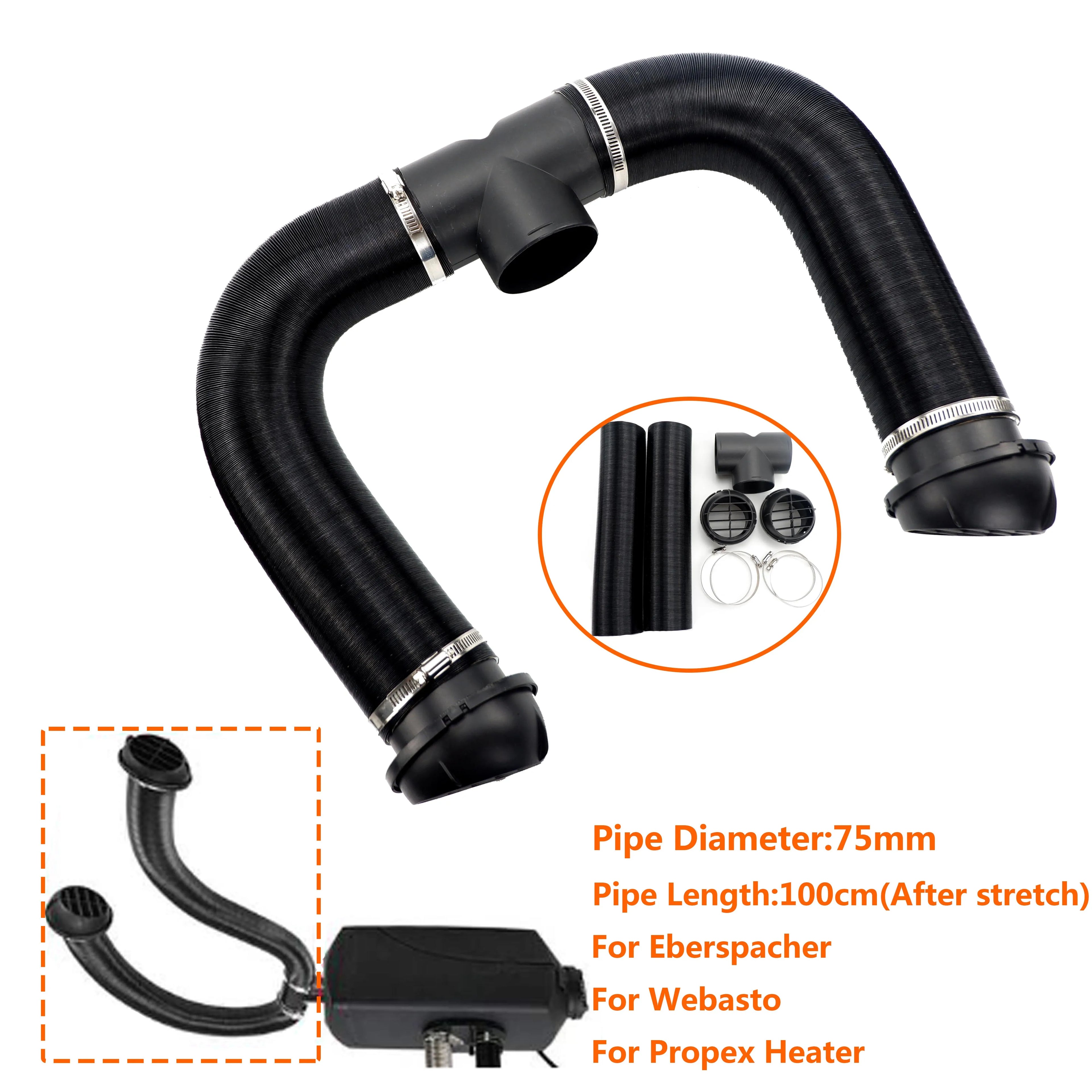 42mm 60mm 75mm Air Diesel Heater Ducting Duct Pipe Hose T Y Connectors Outlet Set High Temp Resistant For Car Camper Caravan