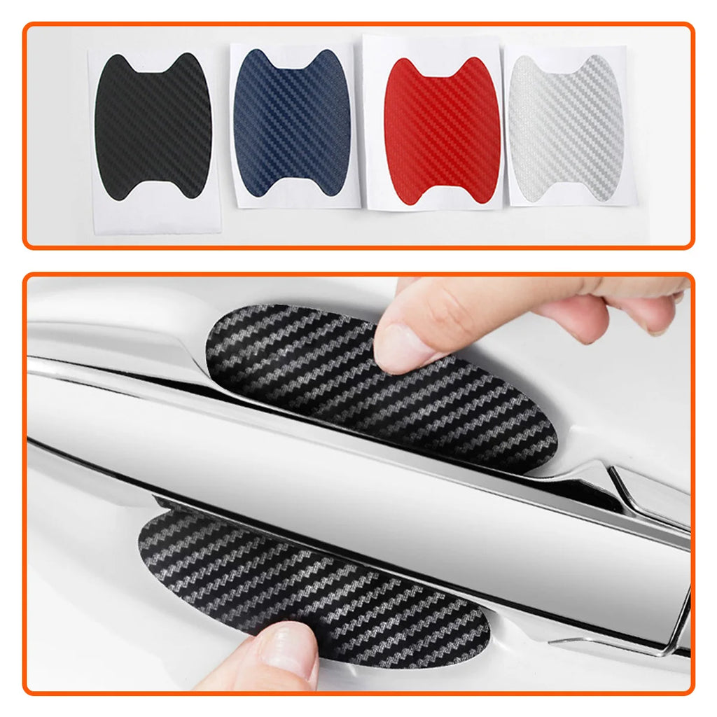 YONGRUN 4PCS Car Door Handle Scratch Resistant Sticker Carbon Fiber Texture Sticker Waterproof Protection Sticker Multi-Color
