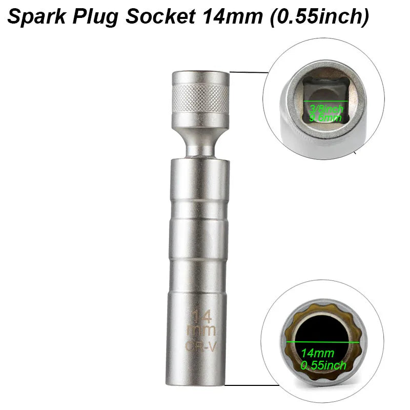 Spark Plug Socket Wrench Adapter 14mm 16mm Install Replace Repair Kit Swivel Torque Magnetic Remove Removal Gap Tool Car AUTO