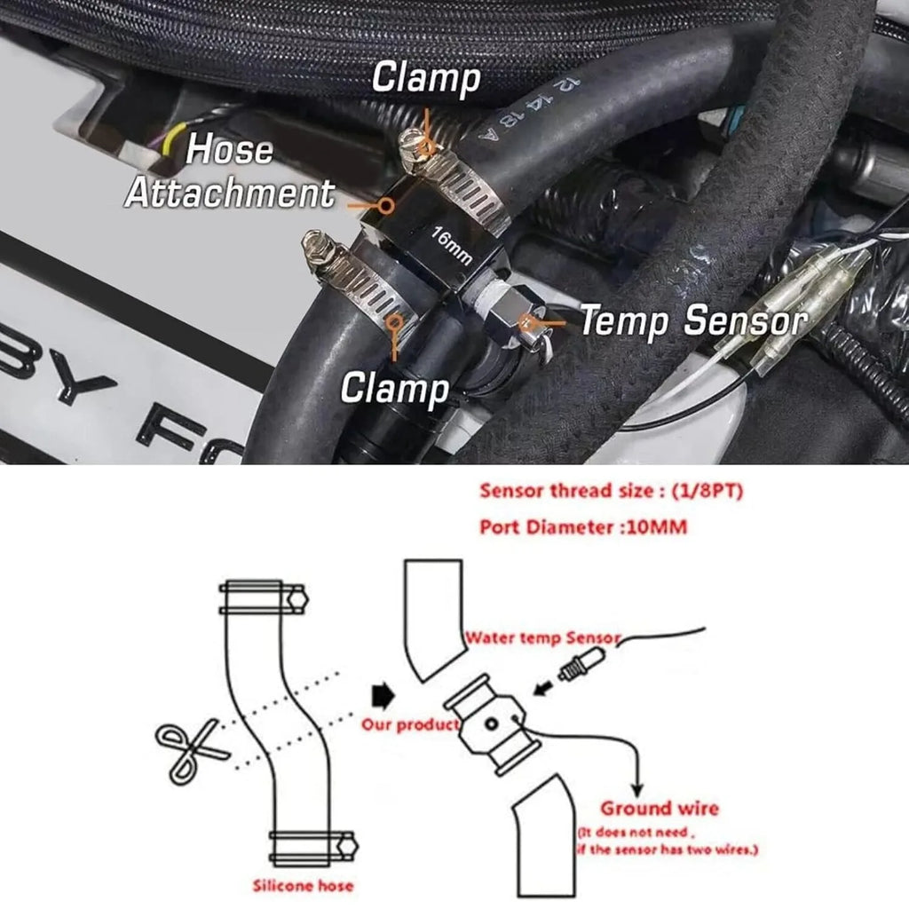 Black Water Temp Gauge Radiator Temperature Water Temp Joint Pipe Sensor 18MM 20MM 22MM 24MM Hose Adapter