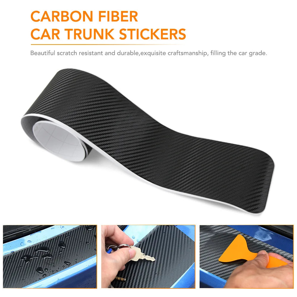 Car door anti-kick protection sticker anti-scratch film car rear bumper trim car trunk threshold 3D carbon fiber stripe sticker