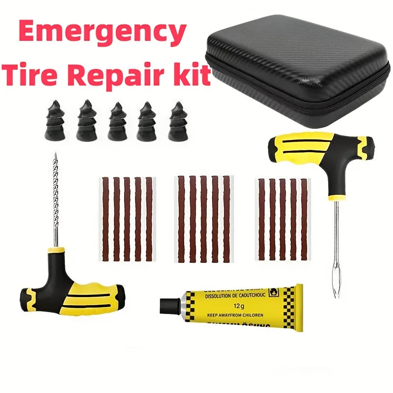 Universal Vacuum Tire Repair Kit - Emergency Puncture Fix for Car/Moto/Bike/Truck/SUV, With and Without Glue, Portable Fix