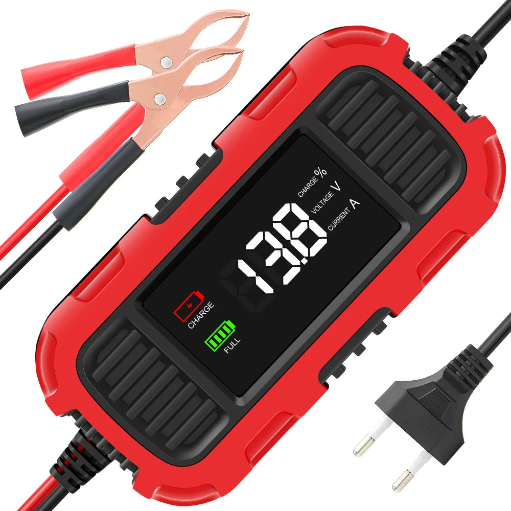FOXSUR 12V 2A Smart Battery Chargers Universal 4AH-30AH Fully Automatic Trickle Battery Charger For Car Motorcycle AGM EFB GEL