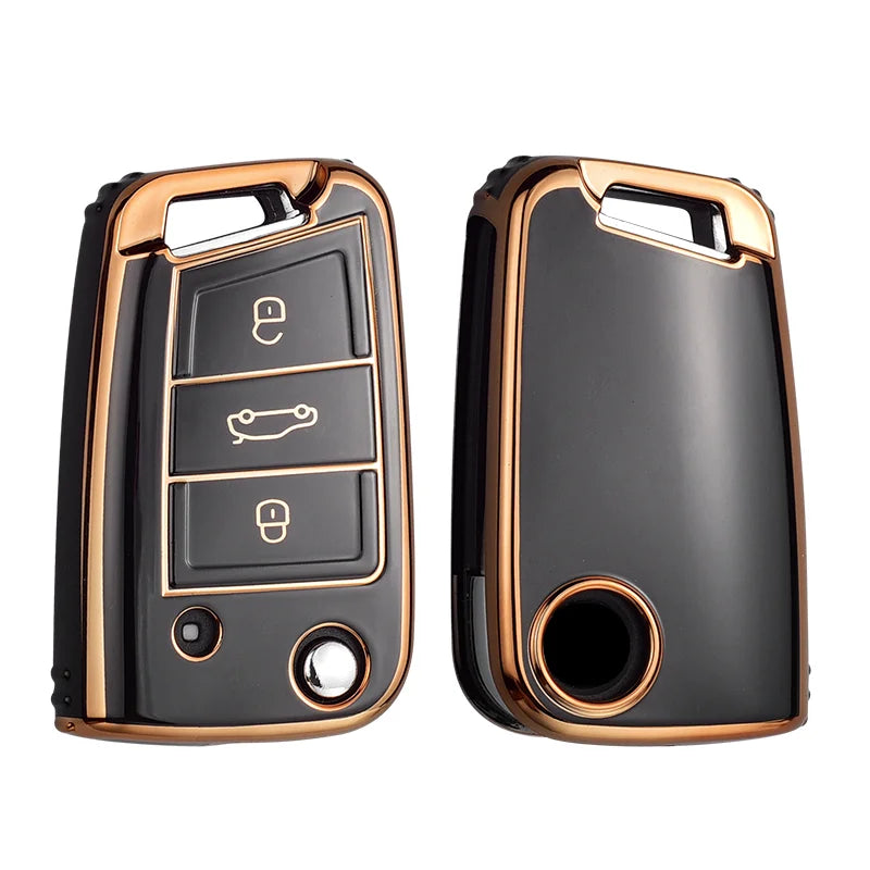 Kuvi TPU Car Flip Key Case Cover Shell Fob For VW Volkswagen Golf 7 MK7 Tiguan MK2 SEAT Ateca Leon FR 2 Ibiza Skoda Octavia A7