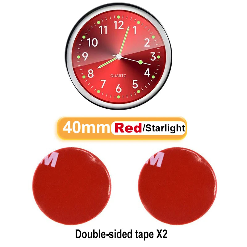 Mini Luminous Car Clock Automobiles Internal Stick-On Watch Mechanics Quartz Clocks Auto Ornament 40/43mm Mini Digital Clock