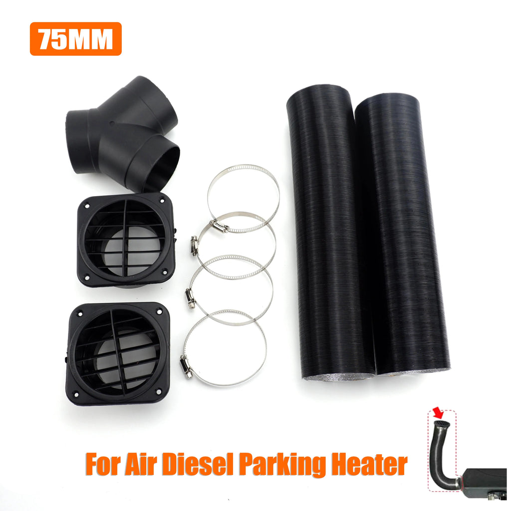 42mm 60mm 75mm Air Diesel Heater Ducting Duct Pipe Hose T Y Connectors Outlet Set High Temp Resistant For Car Camper Caravan