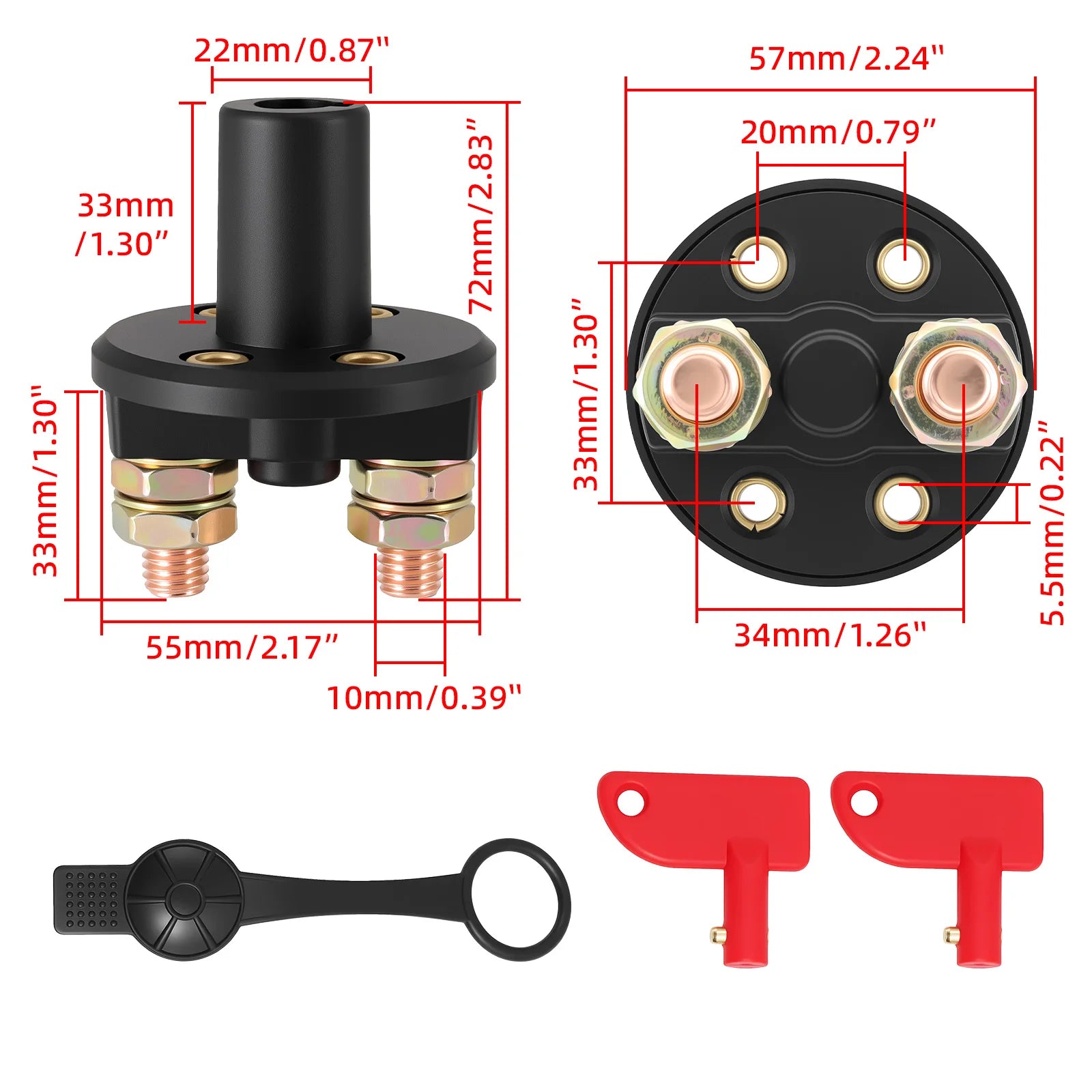 DC 12V-24V Vehicle Switch Car Battery Disconnect  Auto Car Truck Boat Battery Isolator Disconnect Cut Off Switch with Removable