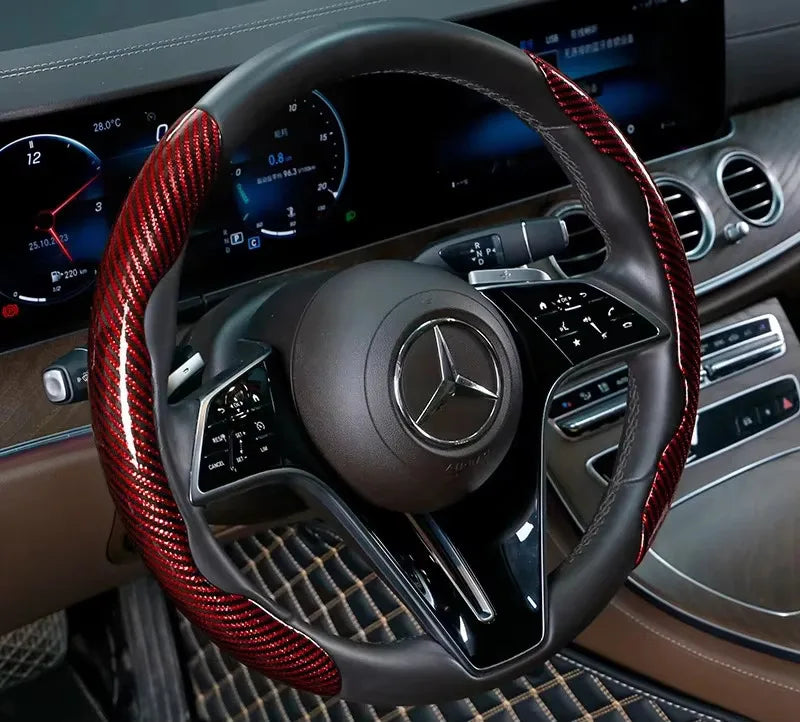 Car Universal 38cm Carbon Fiber Car Steering Wheel Cover Non-slip Card Cover Auto Steering Wheel Handle Booster Protective Cover