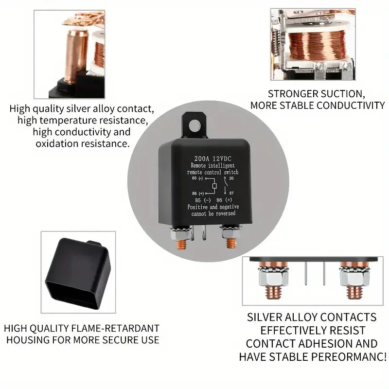 12V 200A Remote Car Control Battery Disconnect Switch Battery Switch Relay Anti-Theft Upgrade Prevent Power Drain