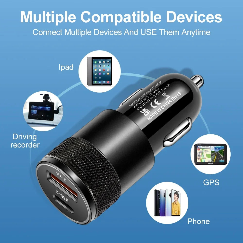 USB Type C Fast Charging Car Charger, Phone Adapter for Xiaomi, Huawei PD Phone Charger, Car Adapter Socket, Lighter, 66W