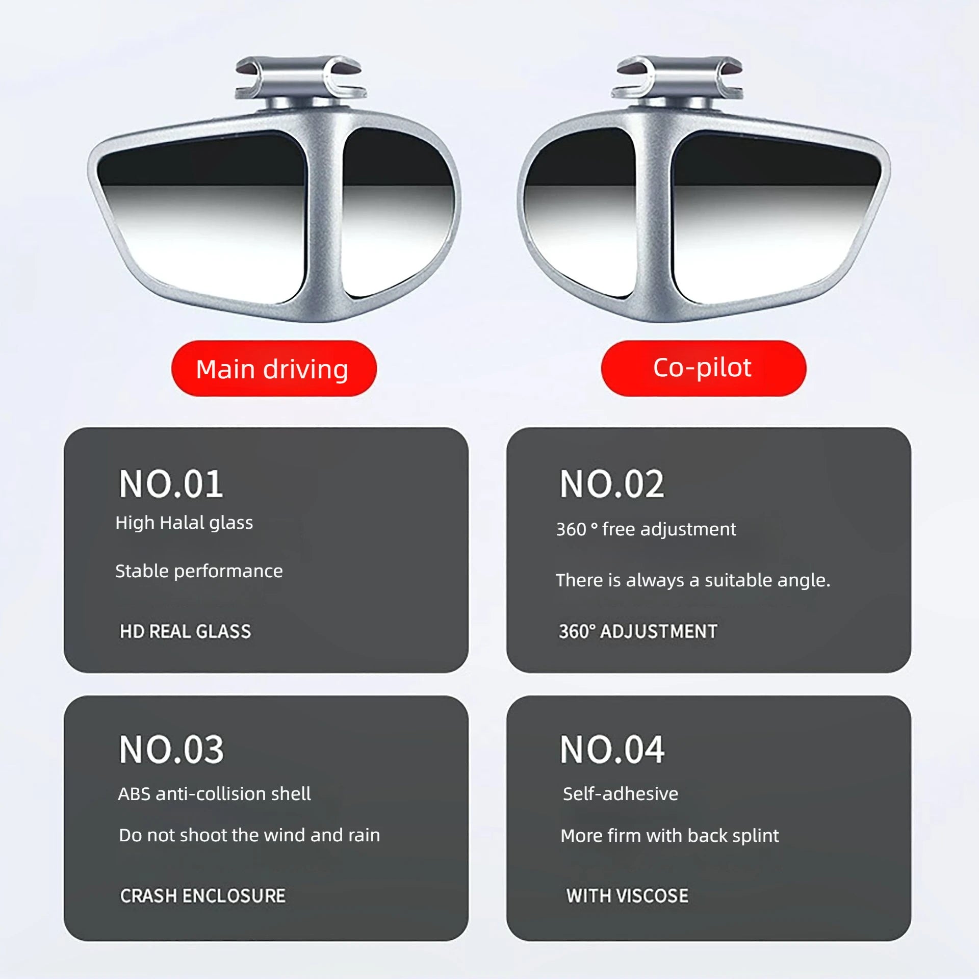 Car Rearview Mirror Blind Spot Mirror Front and Rear Wheels 360° Adjustable Wideangle Blind Spot Reflective Reversing