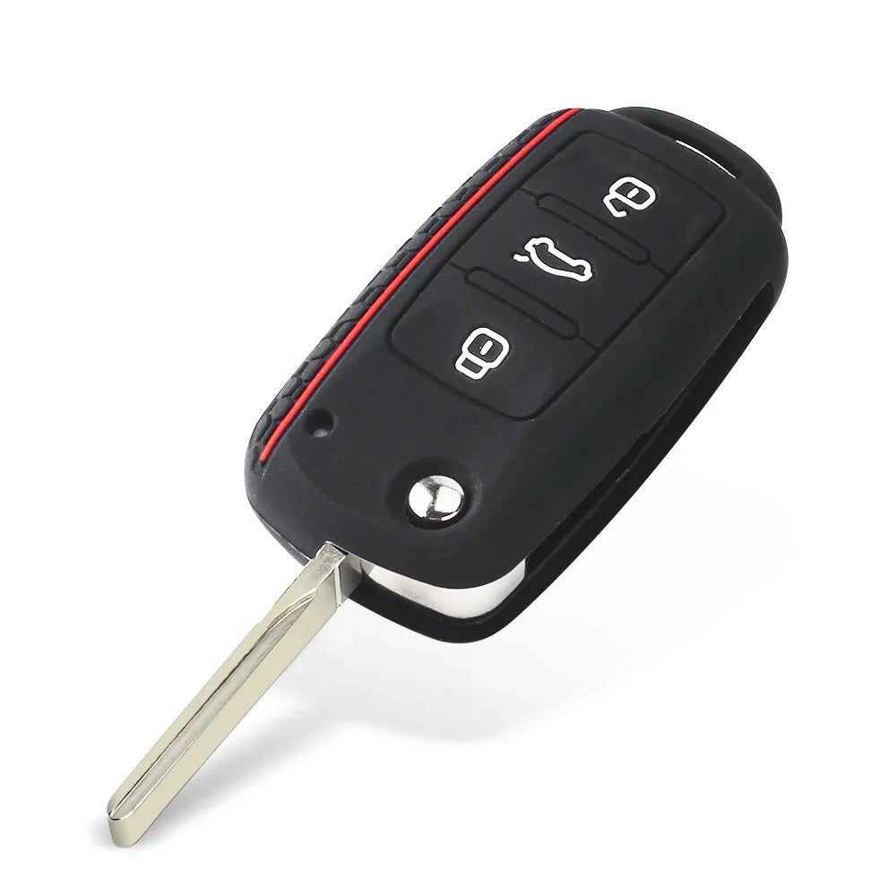 KEYYOU Silicone Car Key Case Cover for Volkswagen Sagitar/Polo/Golf/Bora/Tiguan/TOUAREG/Phaeton/SEAT/Skoda Key Fob Cover