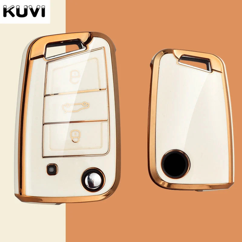 Kuvi TPU Car Flip Key Case Cover Shell Fob For VW Volkswagen Golf 7 MK7 Tiguan MK2 SEAT Ateca Leon FR 2 Ibiza Skoda Octavia A7