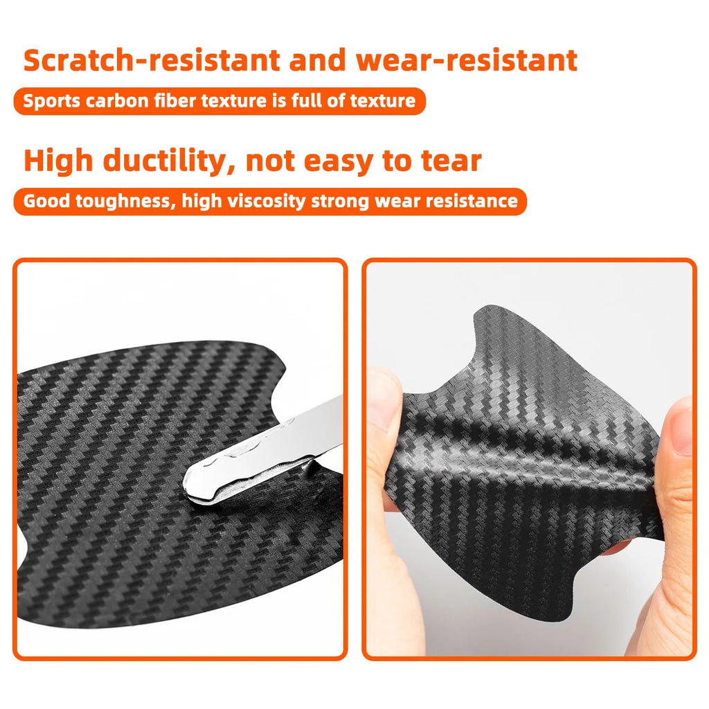 YONGRUN 4PCS Car Door Handle Scratch Resistant Sticker Carbon Fiber Texture Sticker Waterproof Protection Sticker Multi-Color