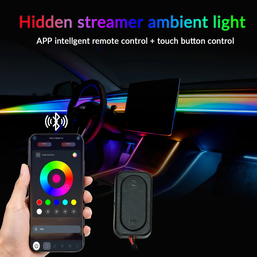 18 in 1 Car RGB Ambient Light Kit 64 Color Music APP Dynamic Streamer LED Interior Hidden Acrylic Neon Strip Car Interior Light