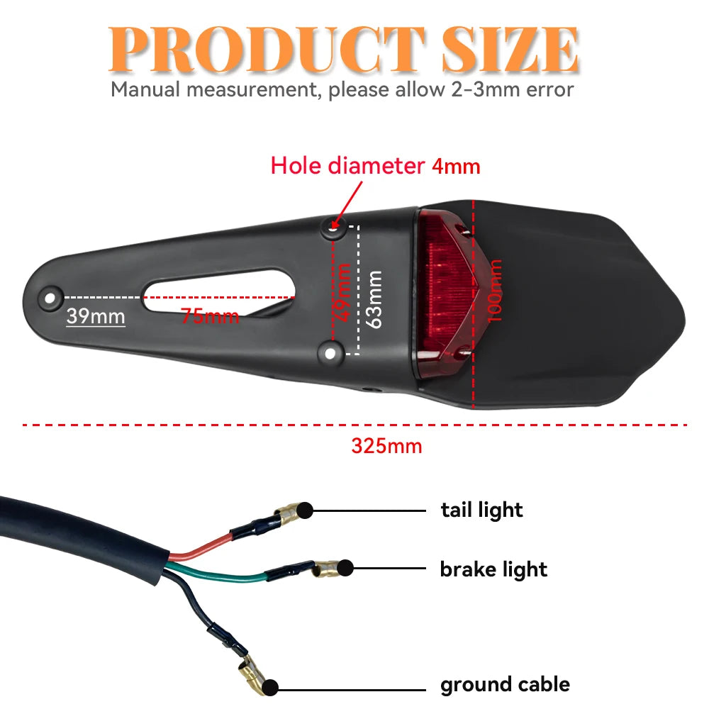 Motorcycle Tail Light For Enduro Off-Road Bike For Kawasaki Honda brake Lamp Motorcycles Rear Fender License Plate Bracket