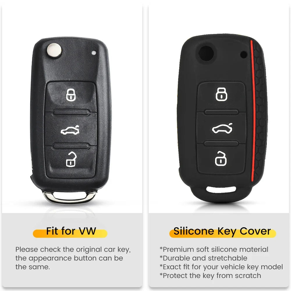 KEYYOU Silicone Car Key Case Cover for Volkswagen Sagitar/Polo/Golf/Bora/Tiguan/TOUAREG/Phaeton/SEAT/Skoda Key Fob Cover
