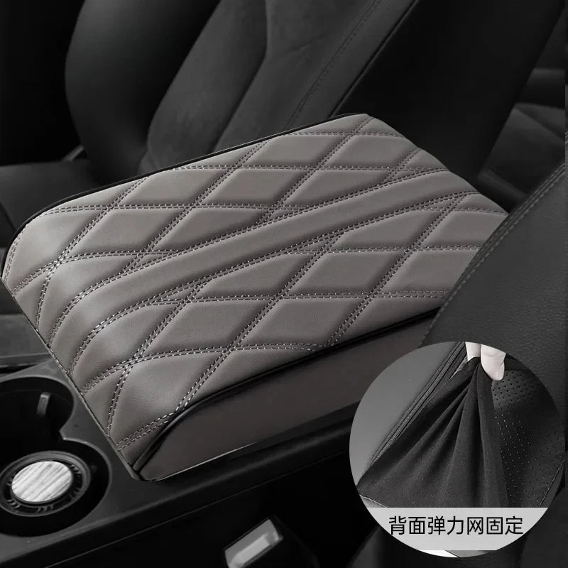 Wave Embroider PU Leather Car Armrest Mat Center Console Arm Rest Protection Cushion Auto Armrests Storage Box Cover Pad