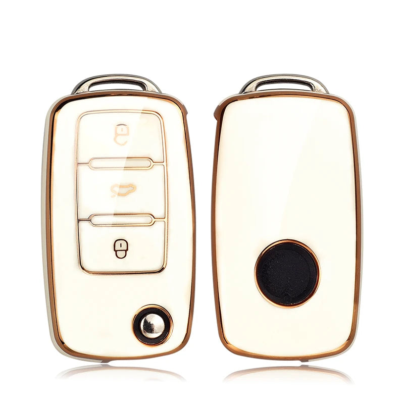 TPU Car Flip Key Case Cover Shell Fob For Volkswagen VW Polo Golf Passat Tiguan Beetle Caddy Eos Skoda Octavia Seat Leon Altea
