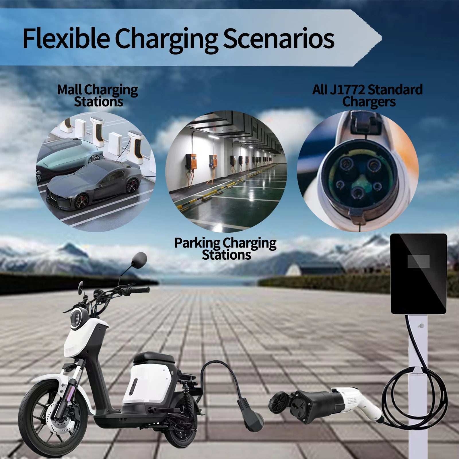 EVSE J1772 To AC Universal Socket Adapter  Car Charger Connector Adaptor For 220V Electric Motorcycle Scooter RV Patrol Car