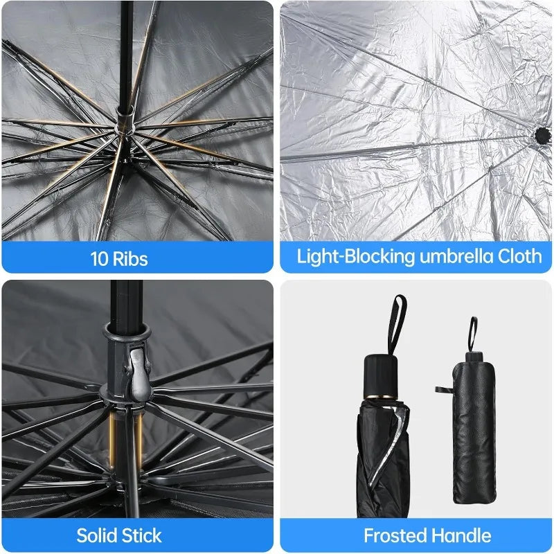 Car Windshield Sun Shade Umbrella – Foldable Front Window Sunshade with Heat Insulation & UV Protection for Cars, SUVs, Trucks
