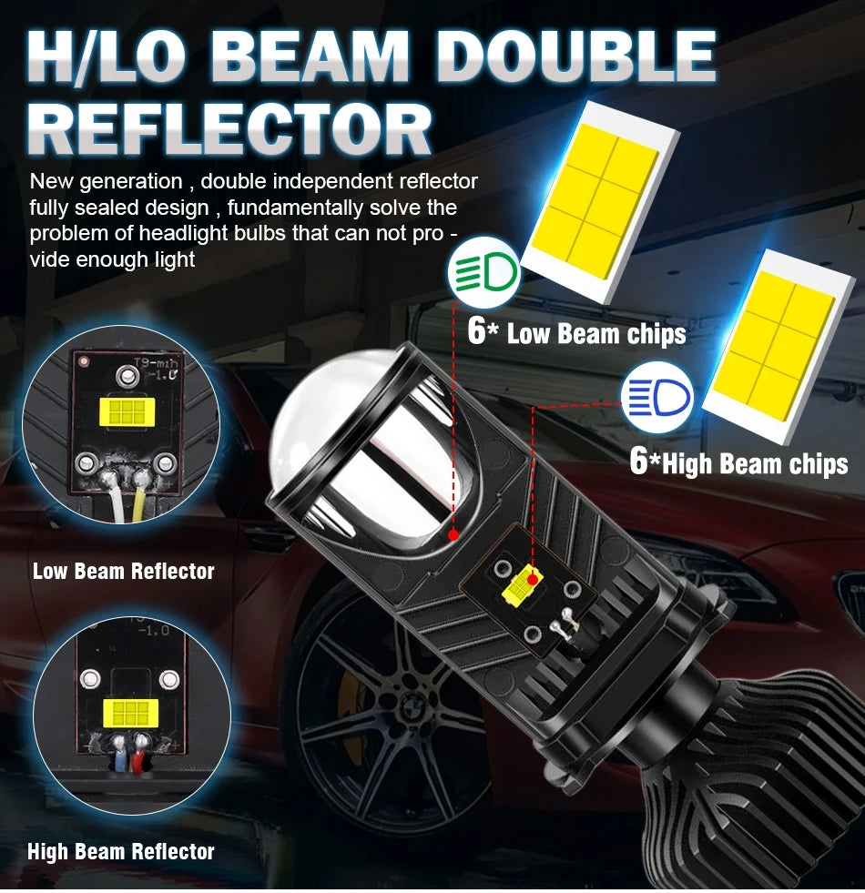 H4 LED Lens Headlight 600000LM 6000K Super Bright Led Headlamp CANBUS High Low Beam Motorcycle Car Lights Dual Projector 12V