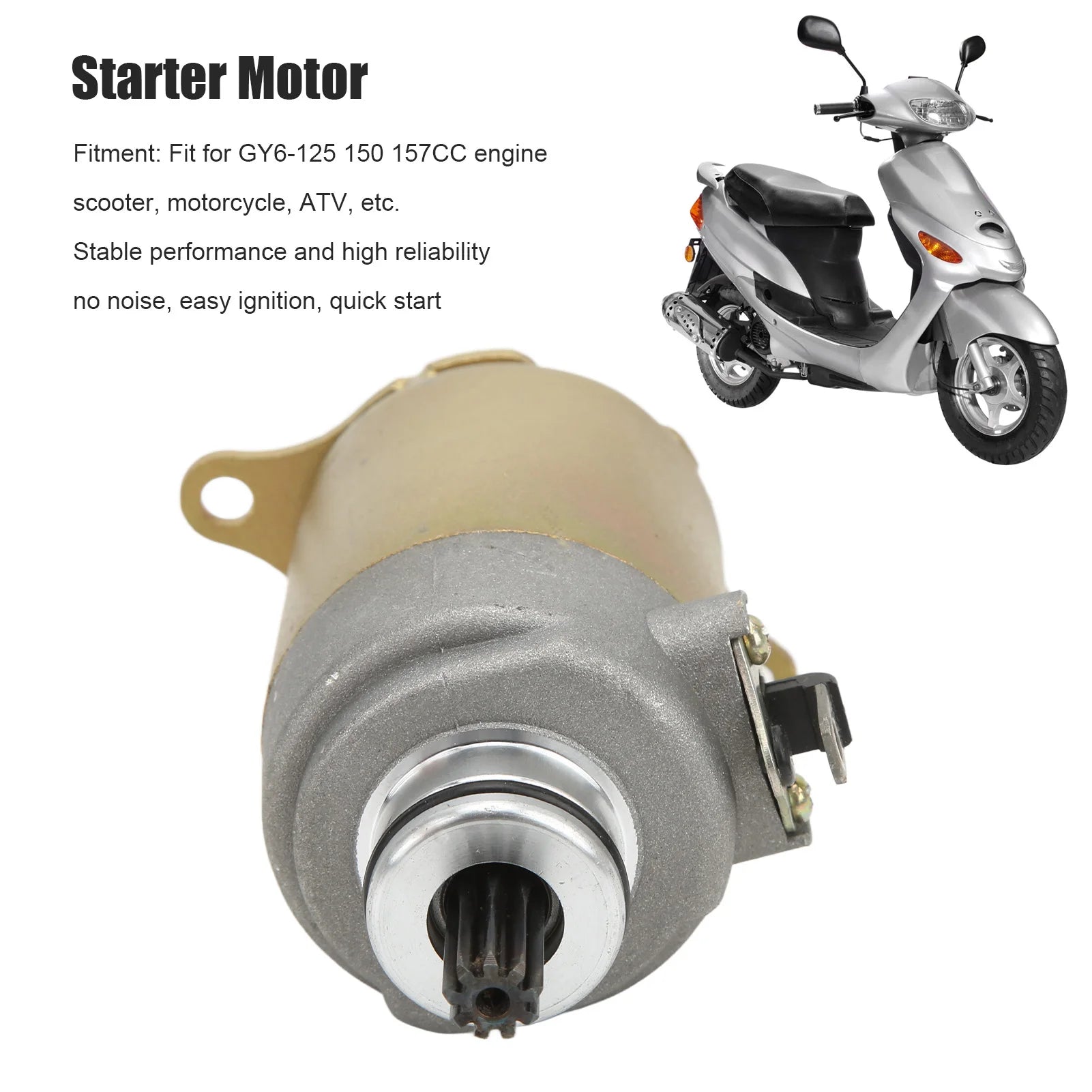 ATV Starter Motor Starter Motor 9 Teeth Metal Starter Motor Replacement for GY6‑125 150 157CC Engine Scooter Motorcycle ATV