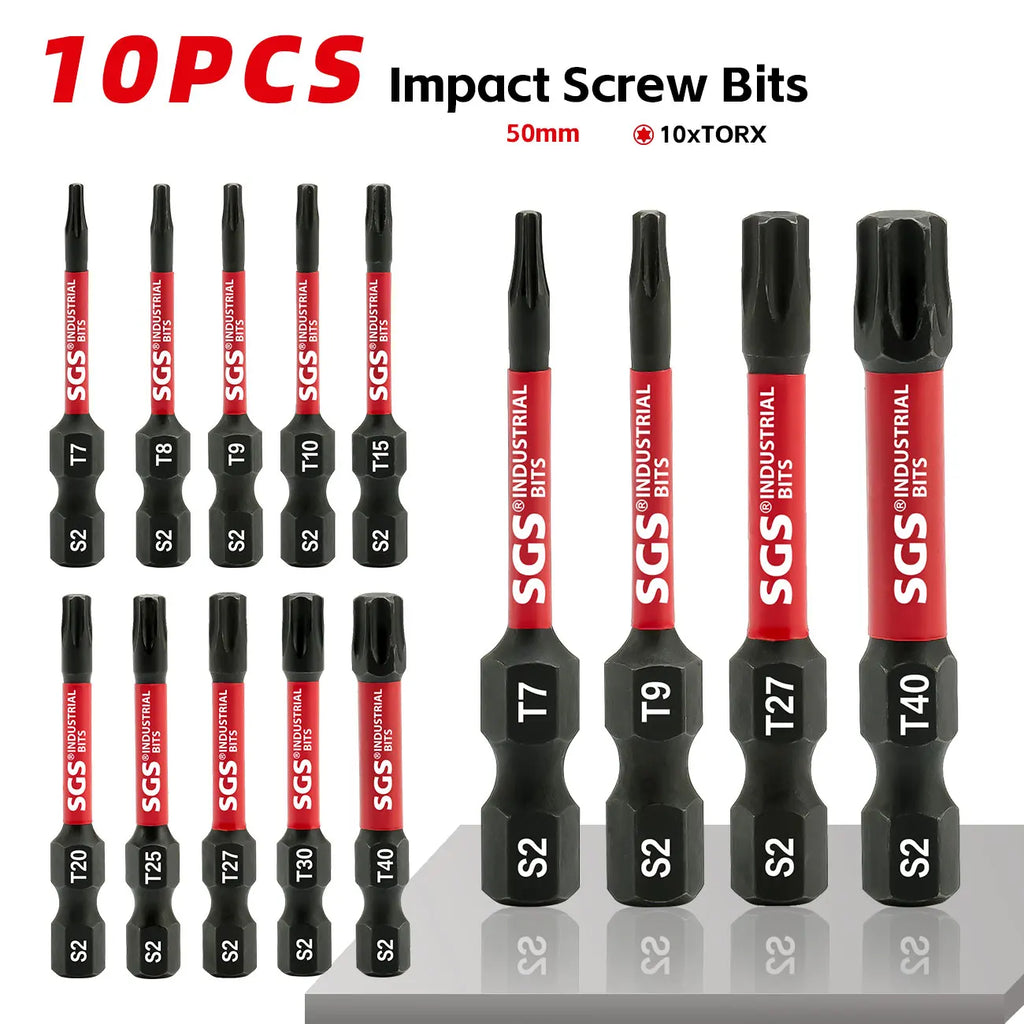 10-Piece Set of Strong Magnetic Anti-Slip Torx Solid and Hollow 50mm Screwdriver Bits, High Hardness Screwdriver Heads, Suitable for Electric and Manual Tools, DIY Projects, Mechanics and Hobbyists
