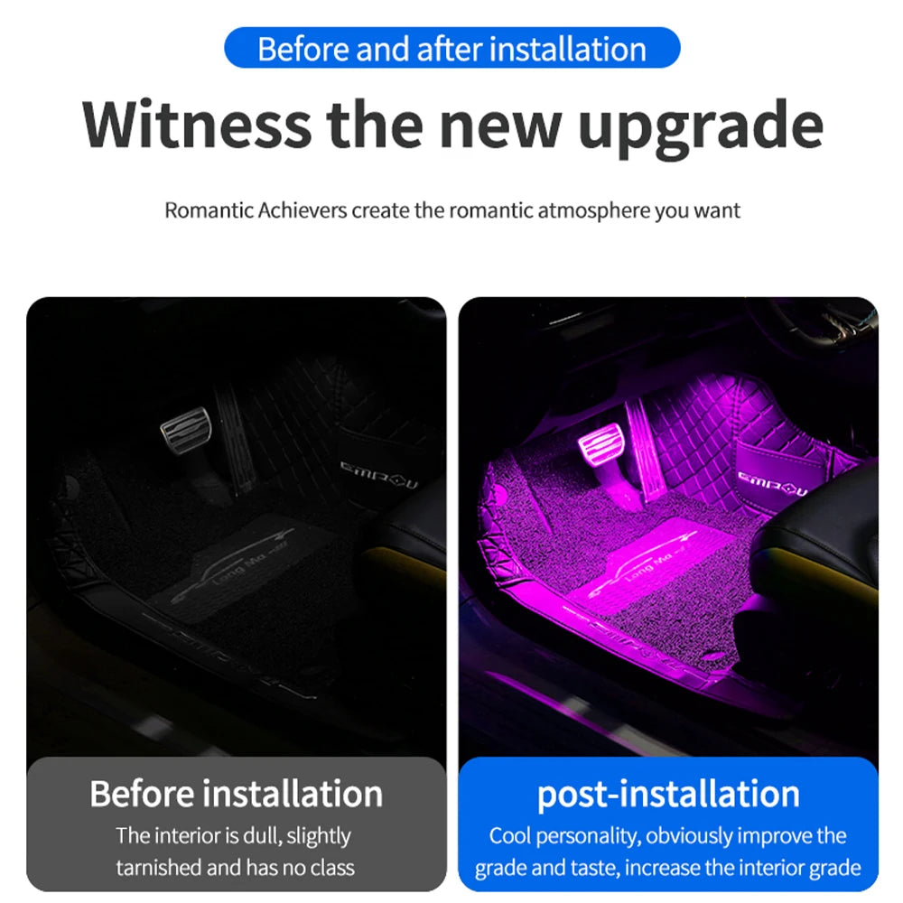 Car Interior Ambient Light RGB Foot Strip Lighting Kit Accessories Backlight Remote App Music Control Auto RGB Decorative Lamp