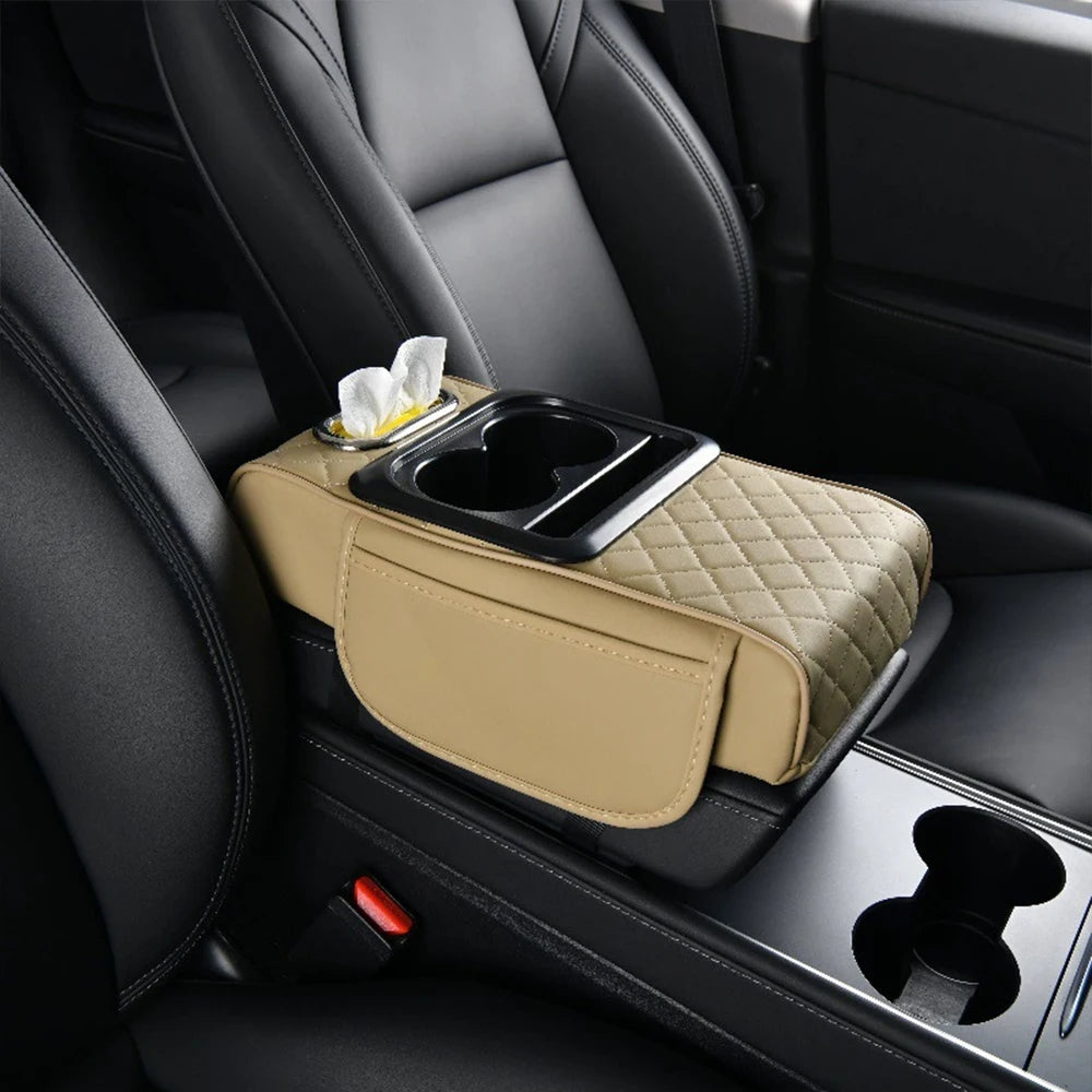1PC Car armrest box pad, height pad, beverage cup holder, multifunctional storage, universal central armrest pillowcase